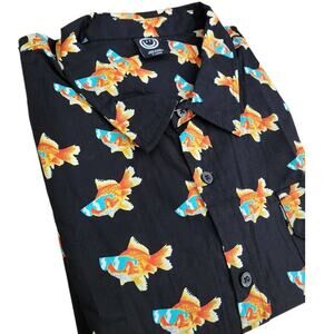 Neff Goldfish Koi Long Sleeve Button Down Black Shirt Men Extra Large NWT